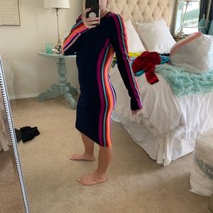 MILLY Navy Fitted Rainbow Racer Stripe Dress sz S